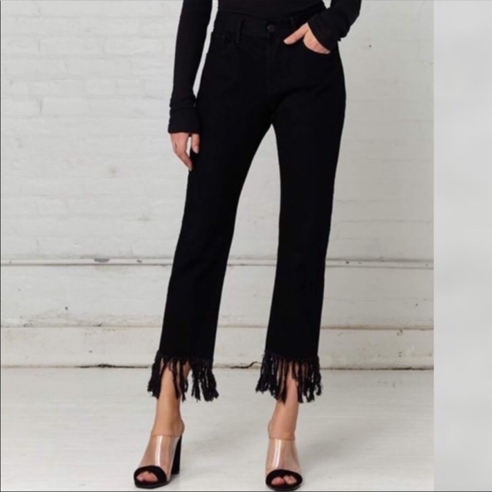 3x1 Black Cropped Fringe Jeans